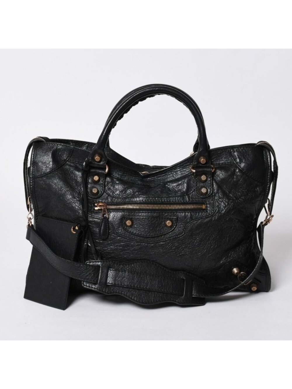 Balenciaga Giant City Handbag 2-Way Black Lambskin Rose Gold